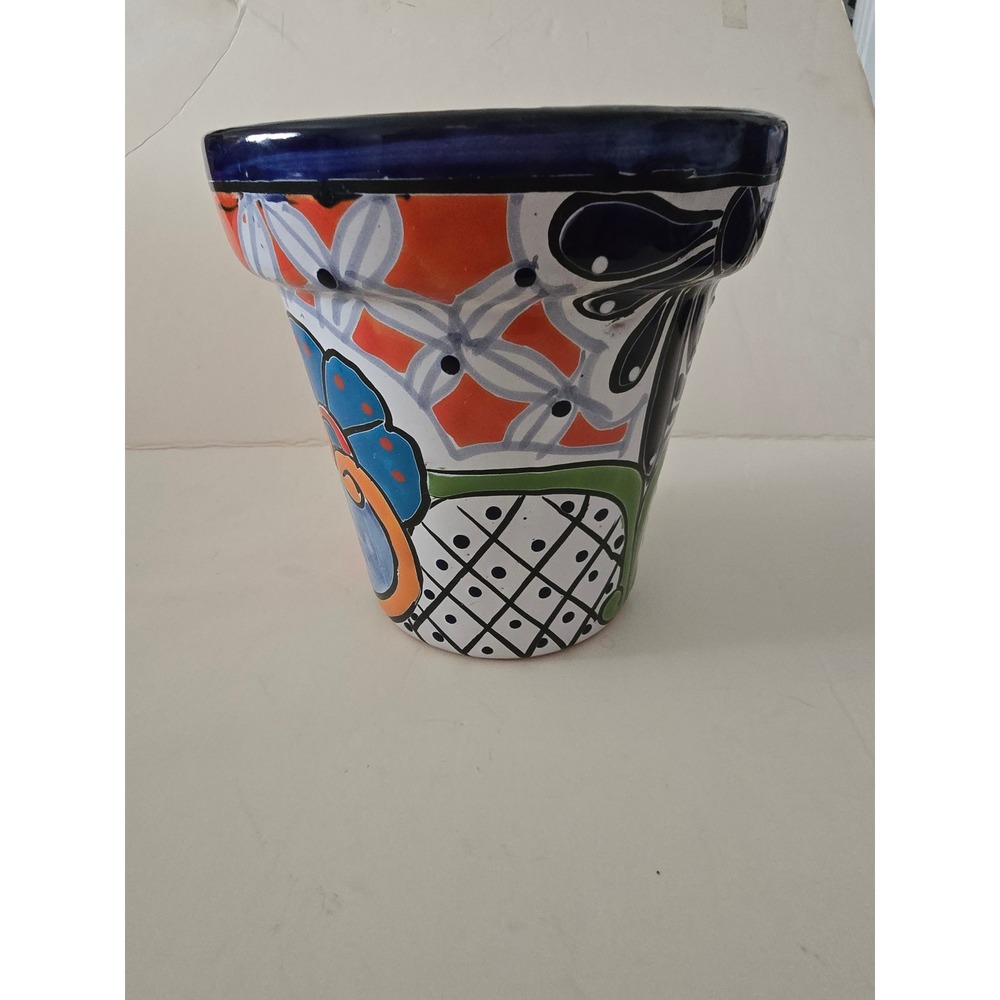 Talavera Mexican Pottery Planter Hand Painted Floral Ceramic Flower Pot 6.5in